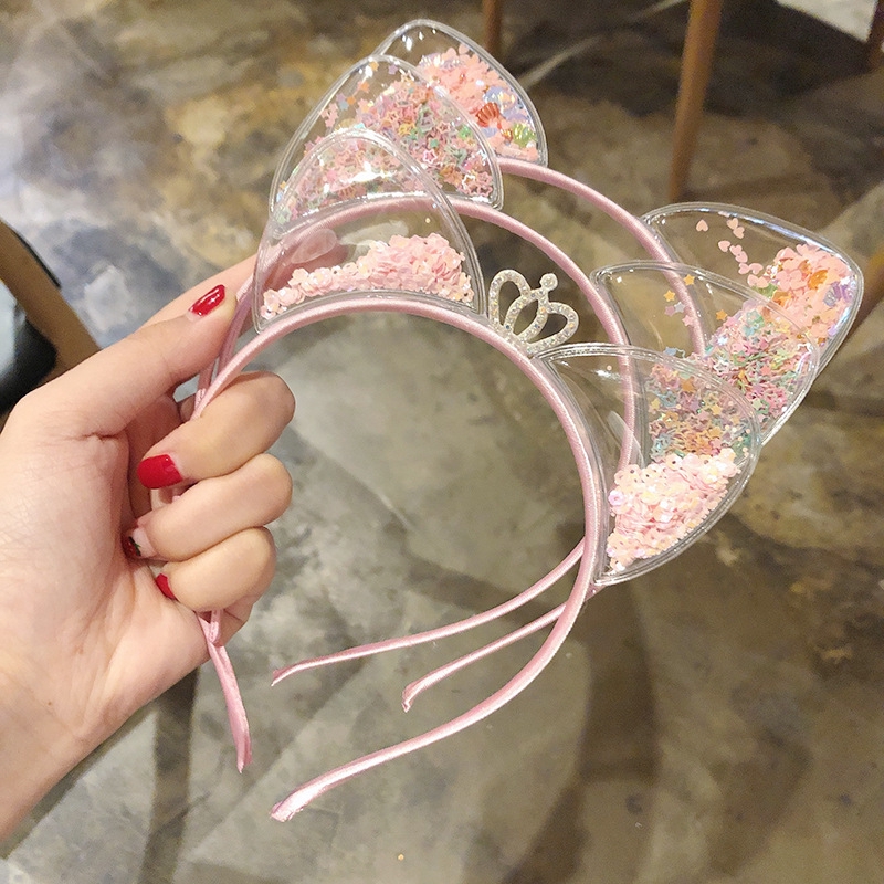 Fashion Cartooon Glitter Telinga Kucing Bando Pasir Hisap Payet Rambut Hoops Bayi Perempuan Hairband Lucu Hiasan Kepala Anak Mahkota Hiasan Kepala Putri Aksesoris Rambut