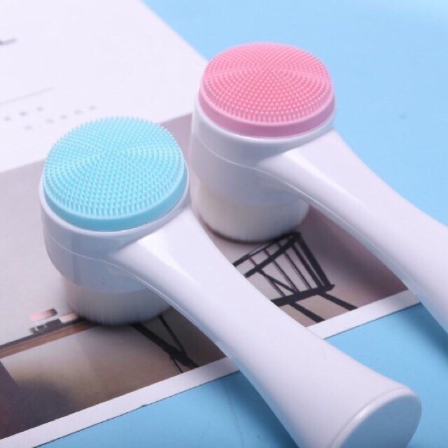 Kuas Pembersih Wajah 2 in1 Cleansing Brush Bulu Sikat Halus Silikon