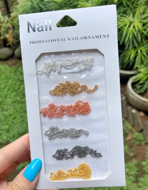 Chain nails rantai hiasan kuku nailart japan nails nude color swarovski glitter nailart