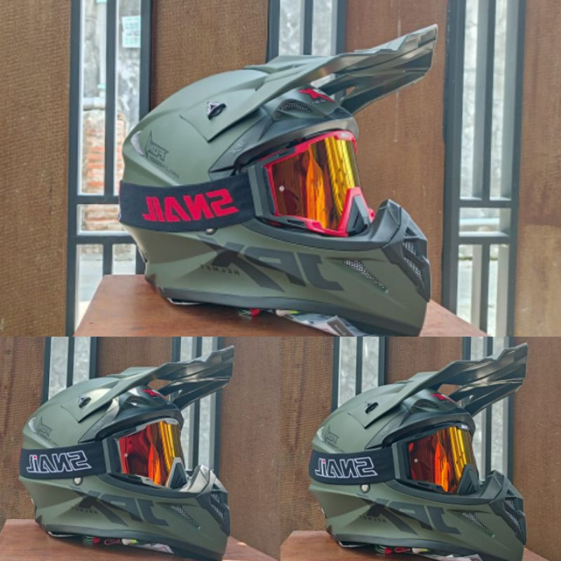 HELM JPX CROSS_SOLID - ARMY GREEN DOFF / BLACK + GOOGLE SNAIL (ONGKIR 2 KG) HELM JPX FOX1 PAKET GANTENG JPX ARMY DOFF JPX PAKET GOOGLE SNAIL HELM JPX TERBARU