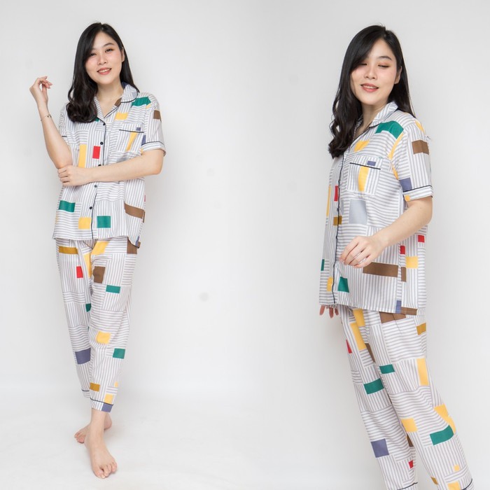 Piyama Wanita Dewasa Santai Panjang Jumbo Kolor TERBARU Bahan Adem H1L8