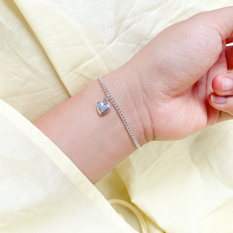 Gelang Kaki S925 Silver Single Layer Liontin Hati Gaya Korea Untuk Wanita