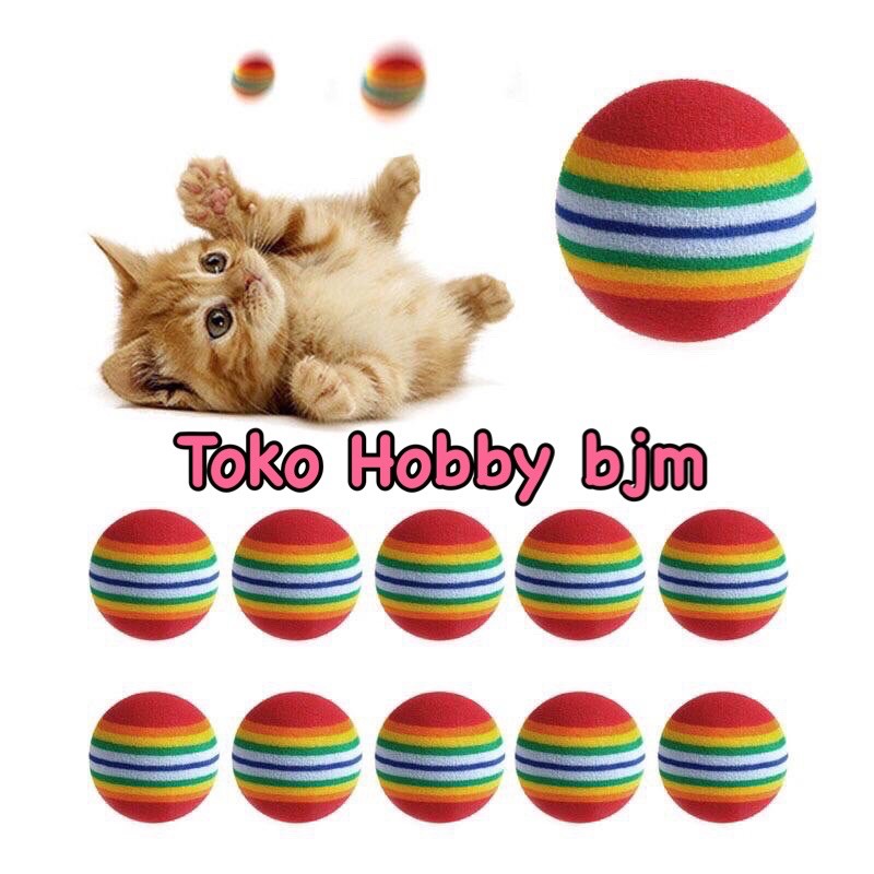 Mainan bola karet kucing cat toys bola gigit toy kitten pelangi rainbow kecil ball kunyah hewan dog