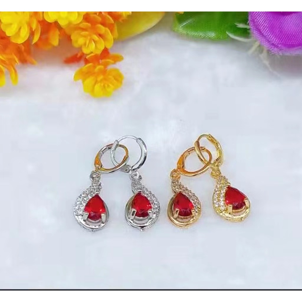 Anting Xuping Permata Merah Lapis Emas Perhiasn Fashion E213