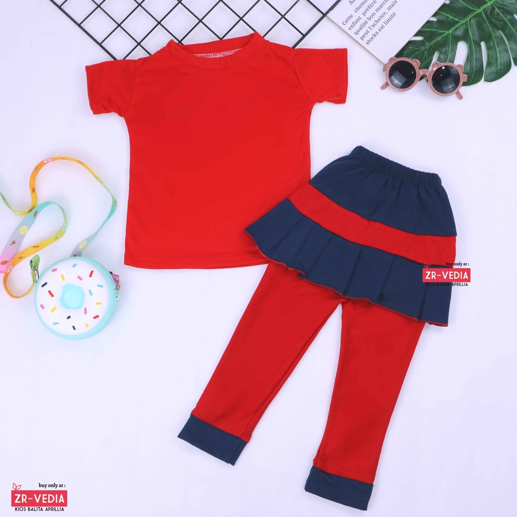 Setelan Zahra uk Bayi - 4 Tahun / Setelan Umbrella Pants Kaos Polos Baju Anak Perempuan Celana Panjang