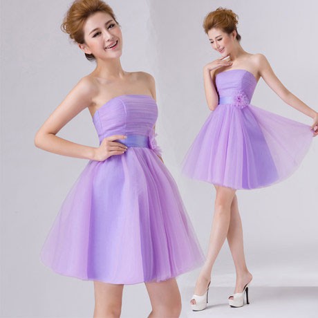 SD.067 gaun pesta pendek tutu model simple warna unggu / pengantin pesta
