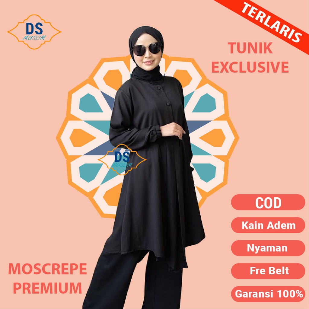 Tunik Rayon Polos Wanita Remaja Lengan Panjang Terbaru Baju Tunik Hitam Polos Terbaru