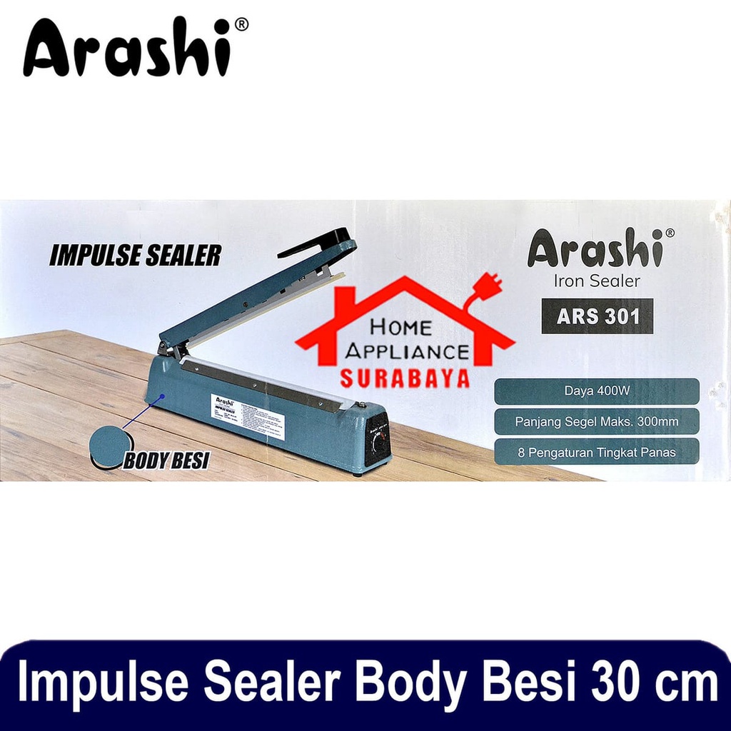 Alat Mesin Press Perekat Plastik Impulse Sealer Iron Arashi 30 CM Body Besi ARS 301 / HYPERLITE TRS 303