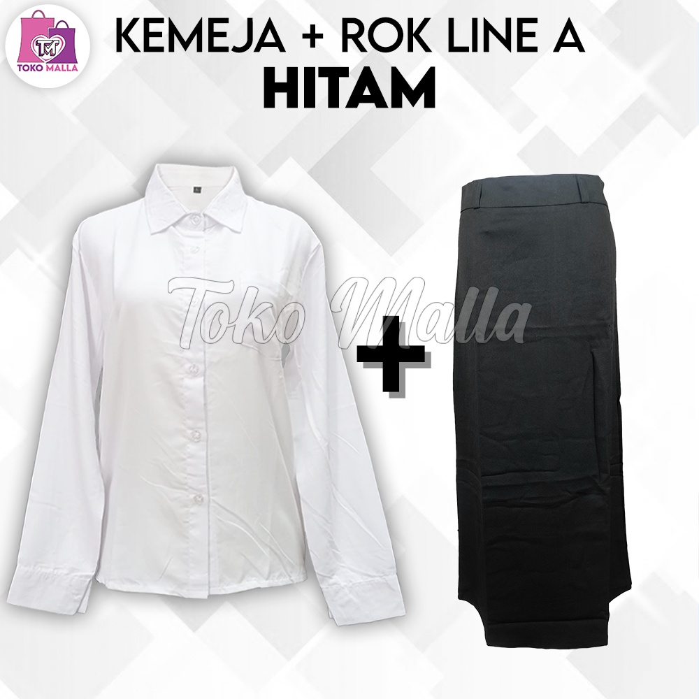 Setelan Kemeja Putih Set Wanita,1 SET KEMEJA & ROK Line A "HITAM" WANITA, Jas Formal, One Set Wanita