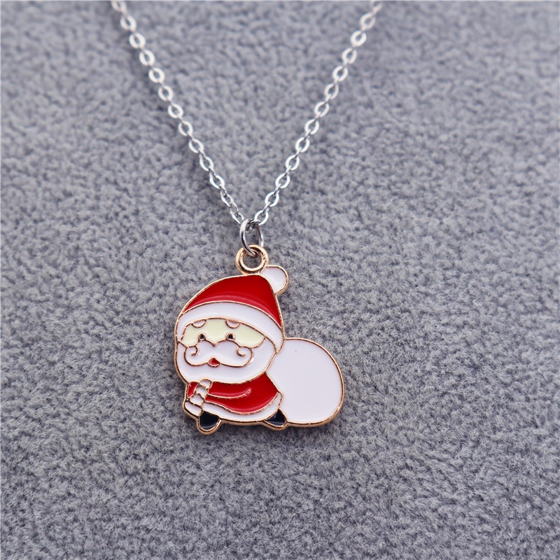 Set Kalung Rantai Liontin Kartun Hewan Warna-Warni Bahan Stainless Steel Untuk Aksesoris Natal