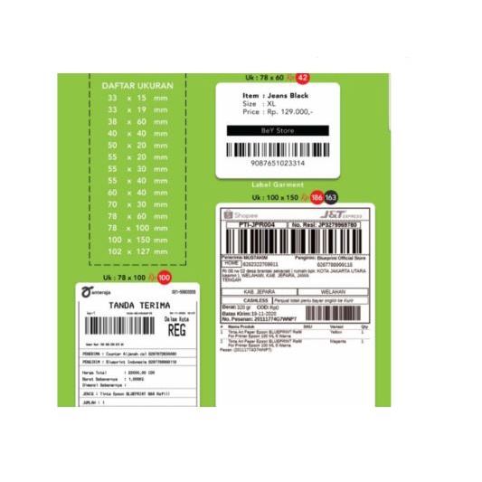 Direct Thermal Sticker barcode Label resi blueprint Lite 100x150 mm 1 line 200pcs CF fanfold continuous form perforasi Gap 3mm