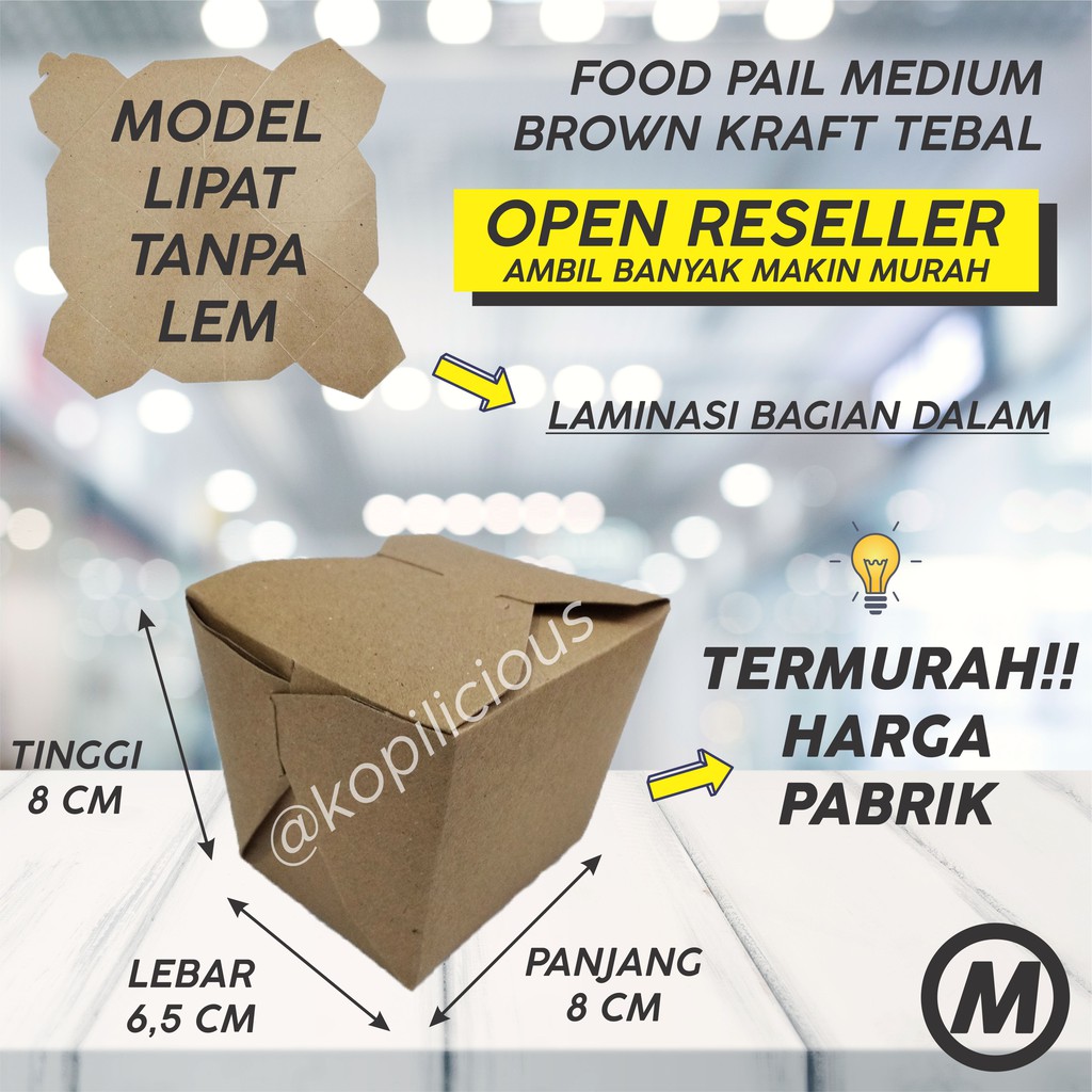 

FOOD PAIL MEDIUM KRAFT COKLAT / IVORY PUTIH ( 1 KG = 50 PCS )