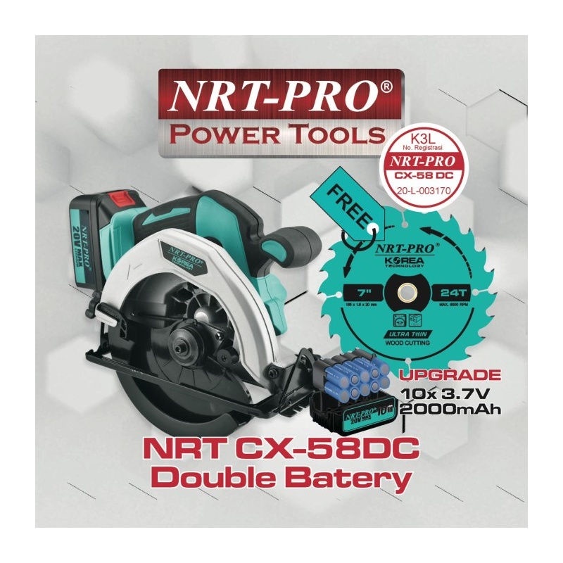 Murah NRT PRO CX-58 DC Mesin Circular Saw Cordless 20 volt - Gergaji Kayu