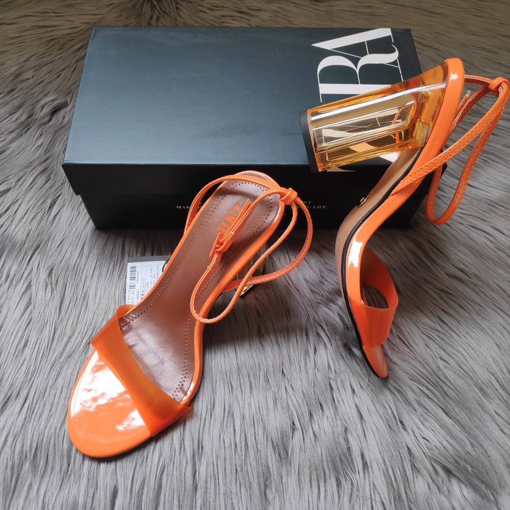 SANDAL WANITA ZS-3620 HIGH-HEEL METHACRYLATE 10CM ORANGE
