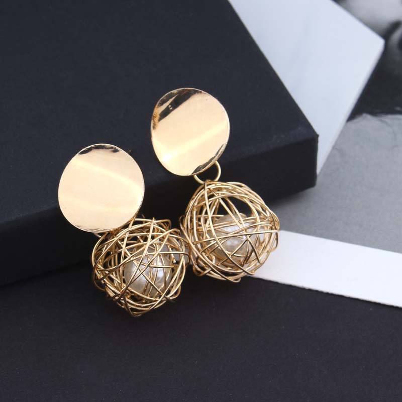 Anting Kait Model Ukiran Hollow | Anting Bola Mutiara Tenun |Kalung Rantai Rose Gold 18k Untuk Wanita