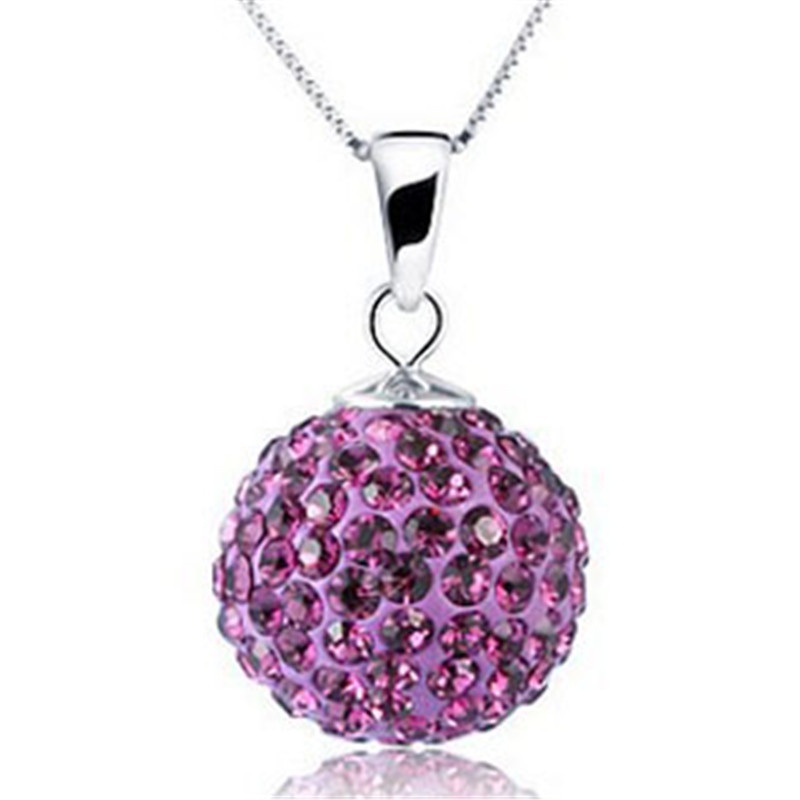 [Ready Stock]Stylish Colored Diamond round Ball Pendant Vintage Silver Plated Necklace