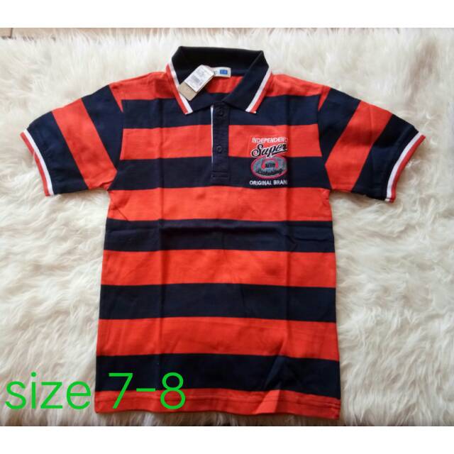 Kaos kerah belang orange