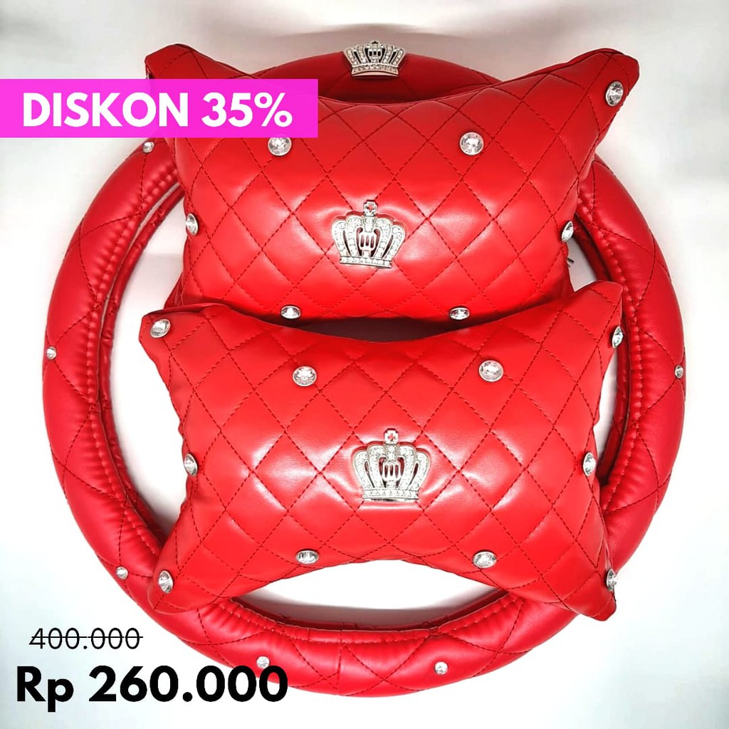 Set Bantal Mobil Mahkota Crown Berlian 2in1 Merah Import