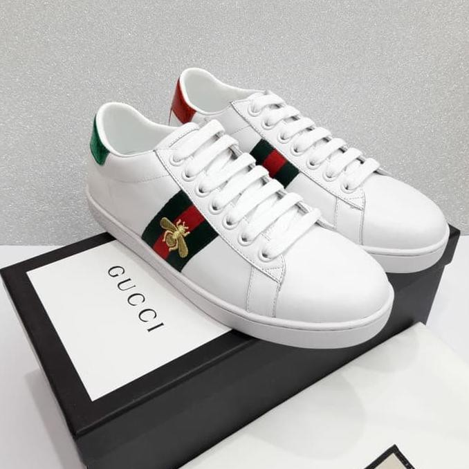 Ready Stok sneakers wanita,, GUCCI SNEAKERS WHITE BEE PROMO