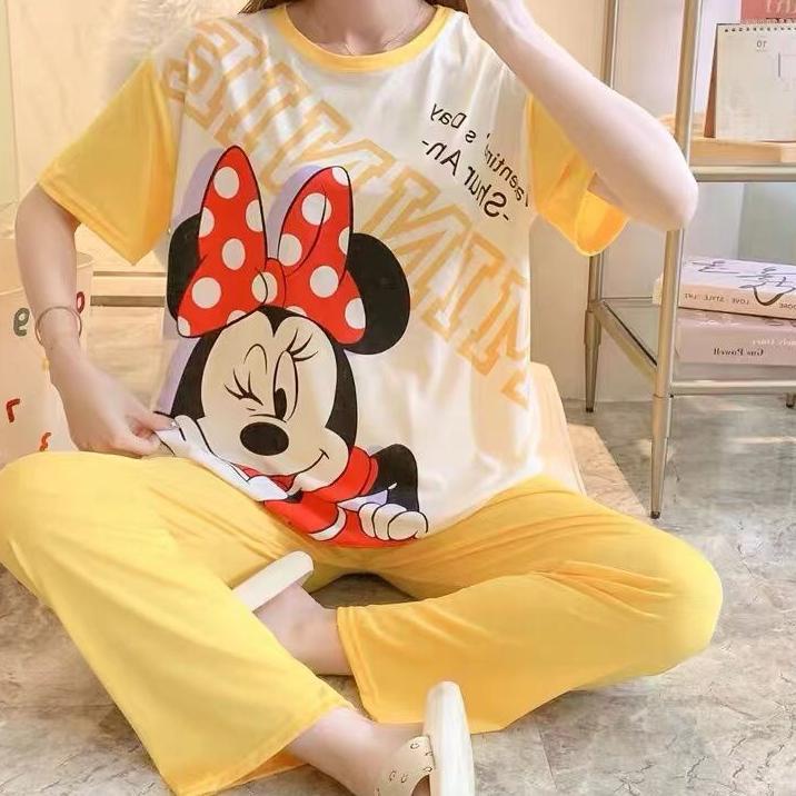 TRXe3E8q--Blackpink Set Piyama Wanita Setelan Baju Tidur Lengan Pendek Import Motif Kartun 4006