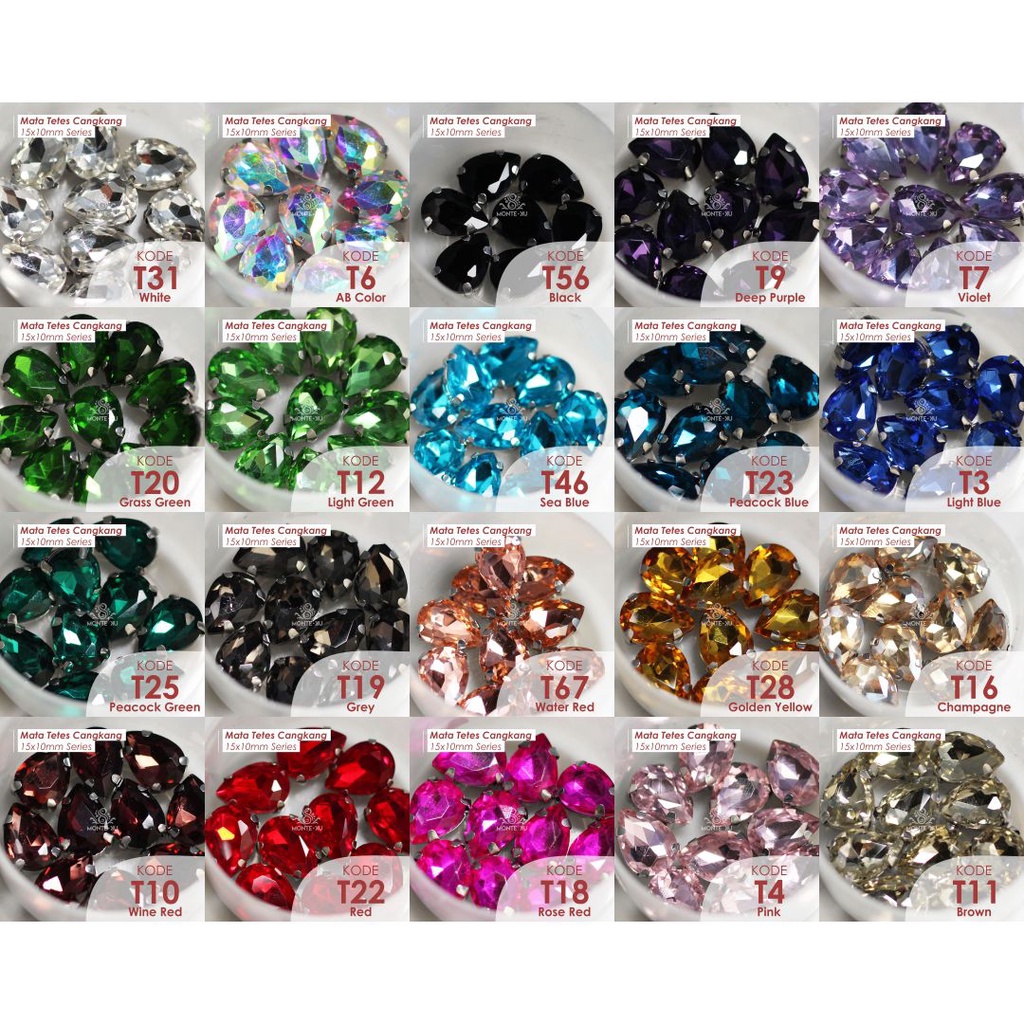 Monte Manik Mote Beads Borci Payet Mata Tetes Cangkang 15x10 Mata Kristal Kecil Besar Murah bisa GO 