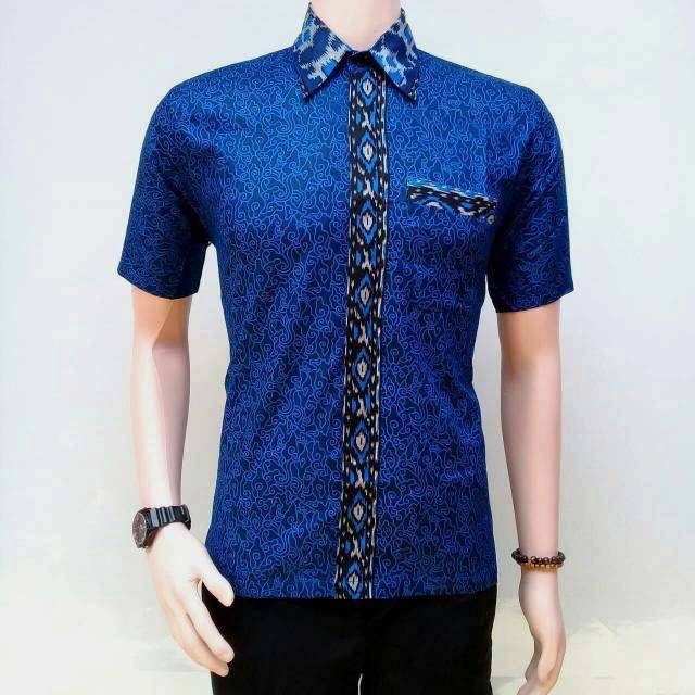 Bigg size kemeja batik lengan pendek mega biru