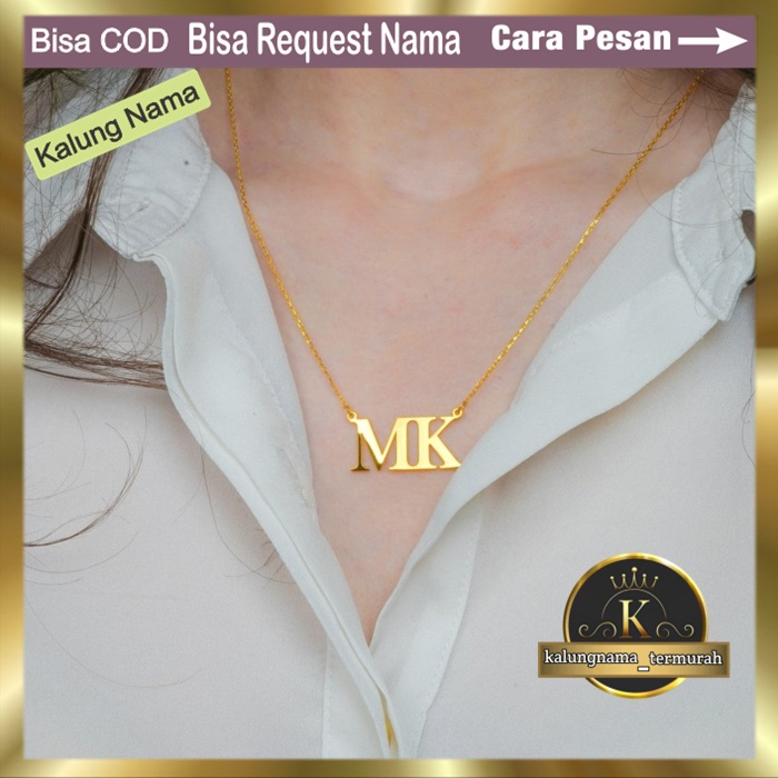 kalung nama inisial titanium asli anti karat tidak luntur dewasa anak custom lapis emas