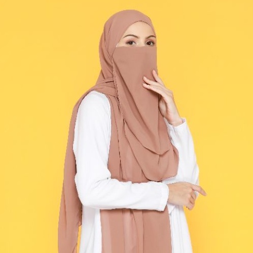 Hijab Khimar Kerudung Pashmina Ceruty Syari Jumbo Free Cadar Tali 2 Layer