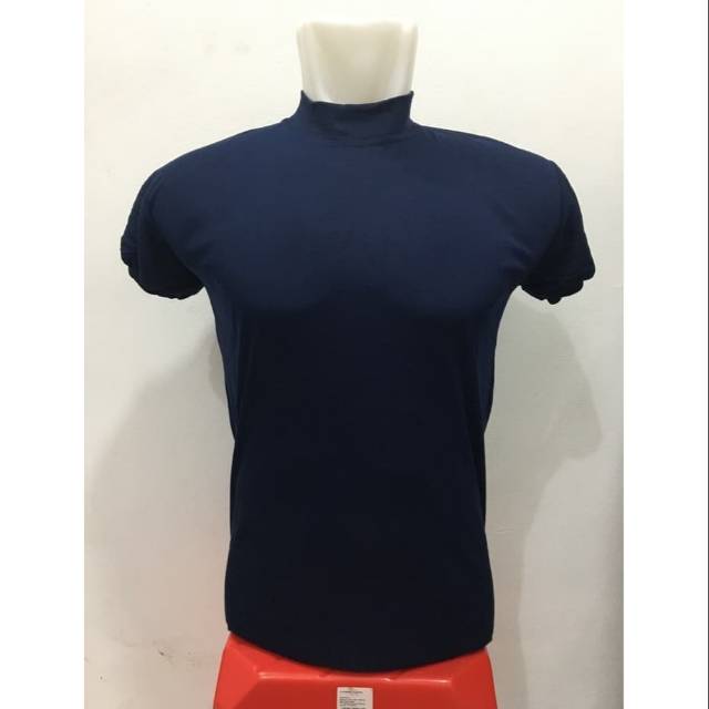 Kaos kerah tinggi biru dongker/kaos polos biru dongker/bisa (COD)