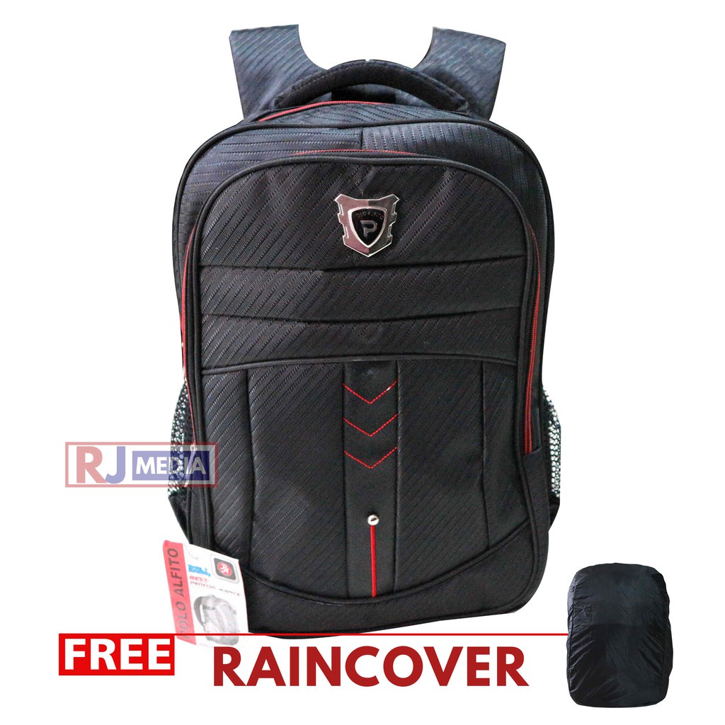 [COD] Tas Ransel Laptop Polo Alfito Original Hitam Backpack Sekolah SD SMP SMA Ukuran Compact Tas Sekolah Murah Laptop In Bonus Raincover