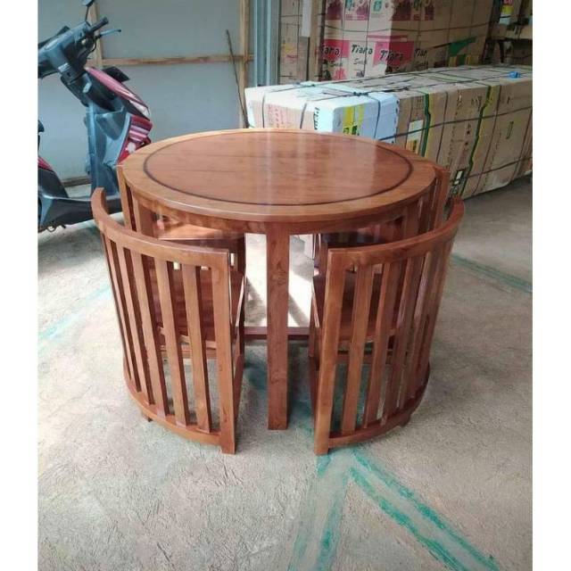 meja makan bulat kayu jati