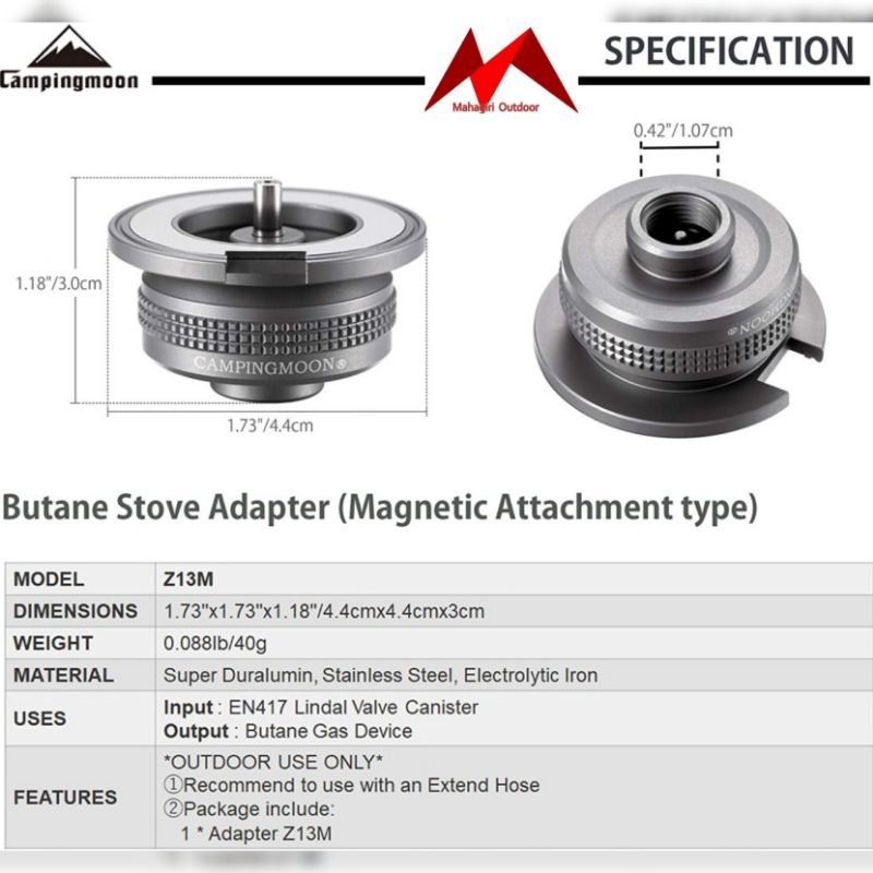 Adaptor CampingMoon Z13M adapter kompor camping moon gas stove torch BBQ