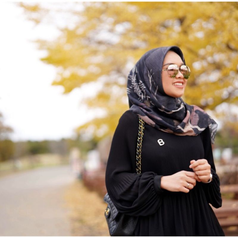Ginkgo series buttonscarves BLACK ready stock