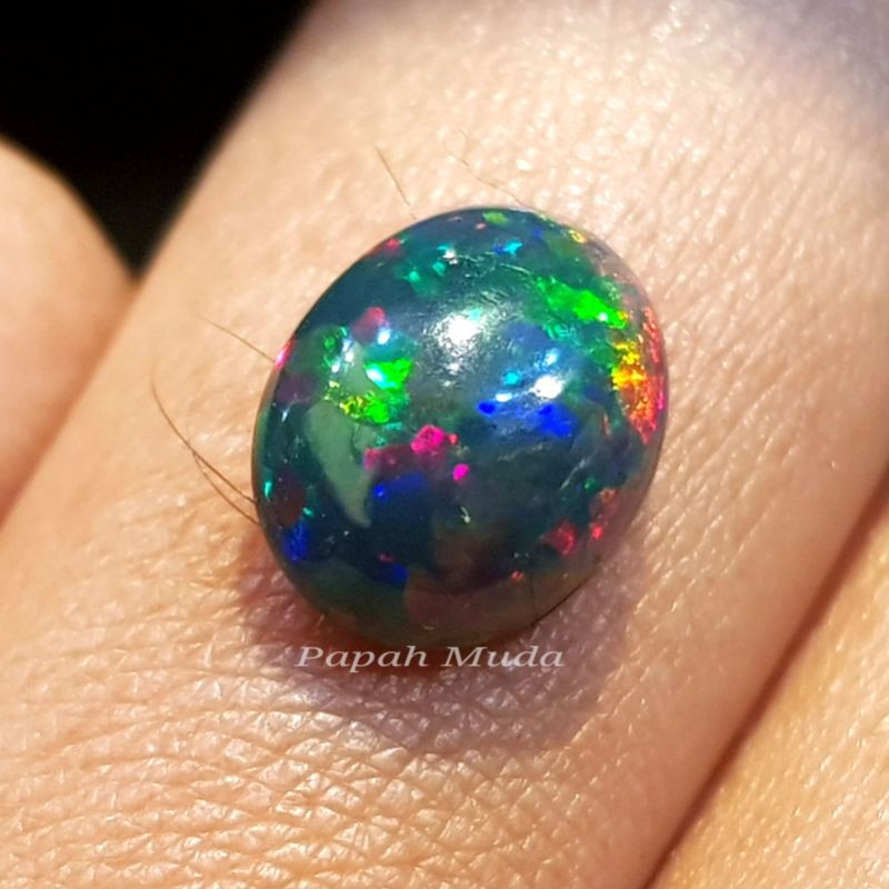 batu akik batu permata natural black opal jarong multi color super GARANSI ASLI 