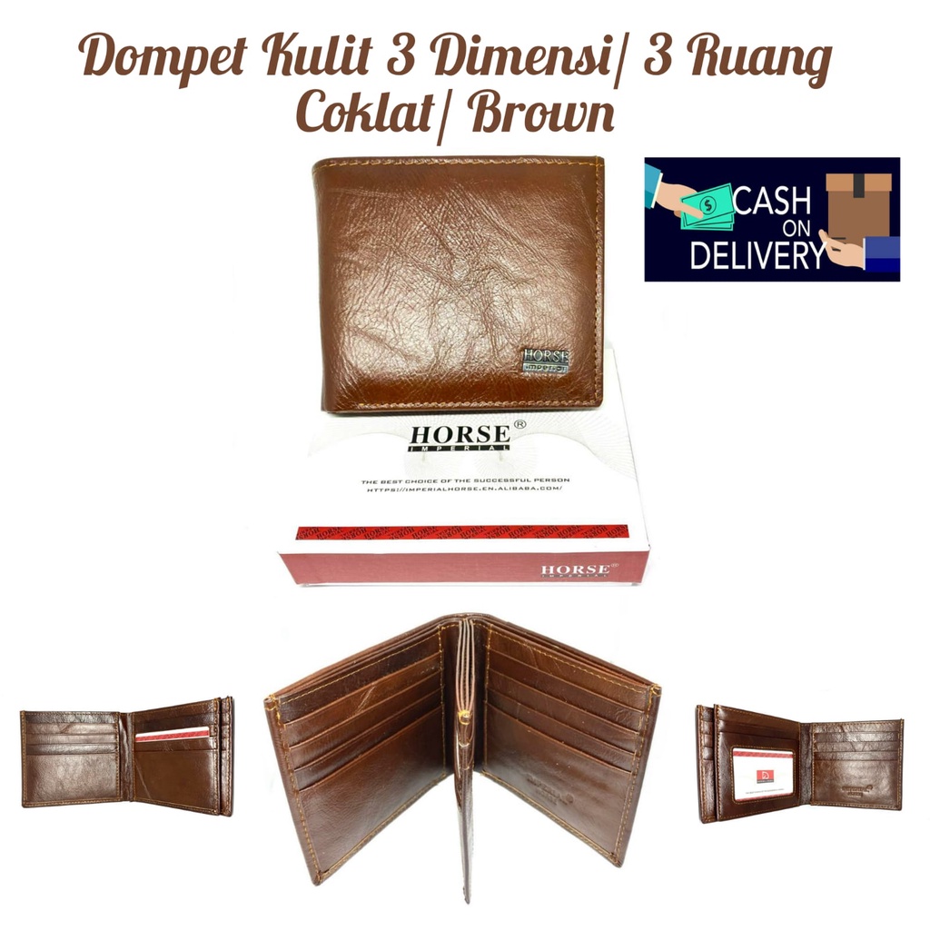 Dompet Pria Dompet Laki2 Dompet Bahan Kulit Asli Model 3 Dimensi atau 3 Ruang