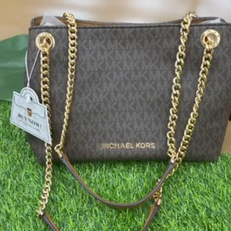 MK Michael Kors Jet Set Medium Chain Tote Bag Preloved Brown