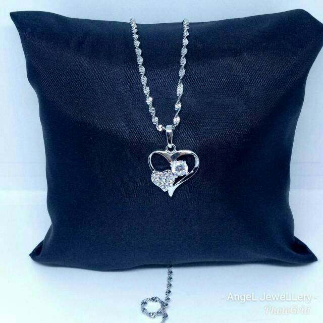 kalung love unik wanita rhodium lapis emas