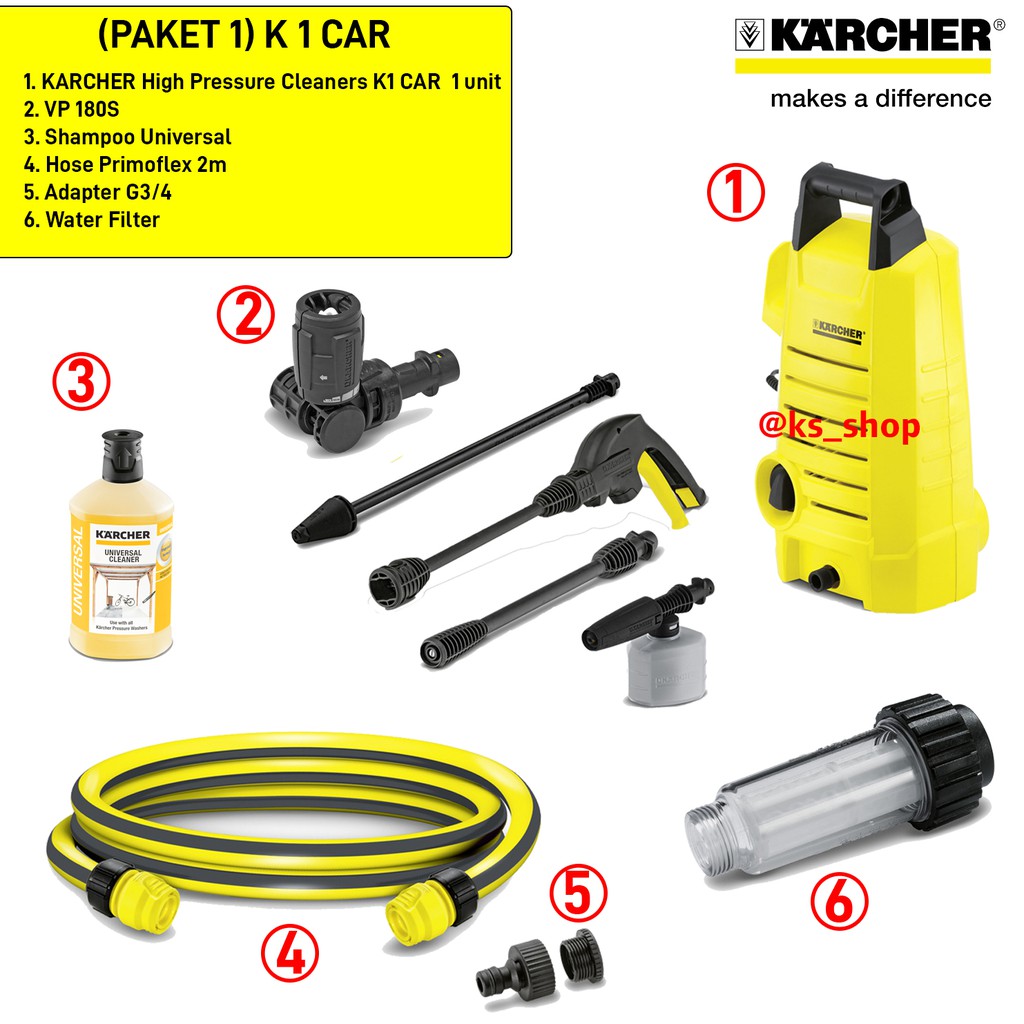 Mesin Steam Cuci Mobil & Motor | Paket K 1 Car Complete Set | Karcher