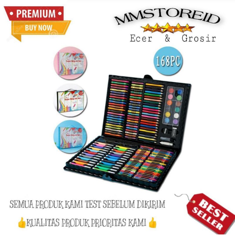 

MM - Crayon Art Set Mewarnai 168 pcs Model Koper Besar Komplit Pink Dan Biru