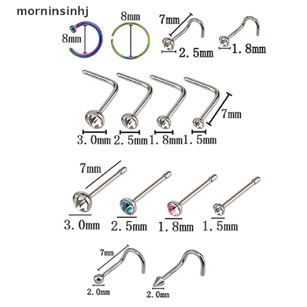 Mornin 20pcs / Set Cincin Tindik Hidung / Tulang Rawan Telinga / Tubuh Hias Kristal