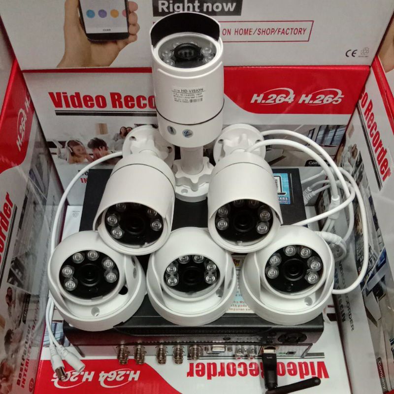 PAKET CCTV 8 CHANNEL WIFI 2560P DENGAN 6 CCTV AHD 5MP 1080P KOMPLIT