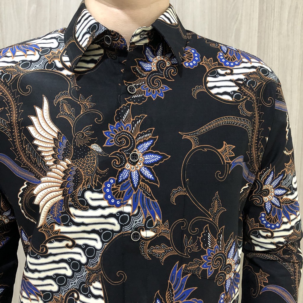[GRIDLINE - LS072 Dark Navy &amp; Midnight Black - LS096 Black] Baju Kemeja Batik Slimfit Pria Lengan Panjang FULL KATUN Konstruksi 40S  Modern Stylish Elegant Premium Best Seller