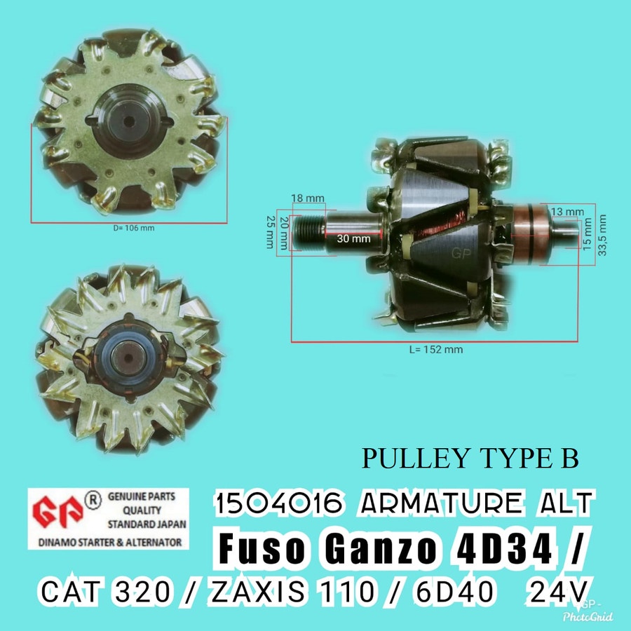 Angker Alternator GP Mits Fuso Ganzo 4D34 /CAT 320/ZAXIS 110 pulley B 1504016