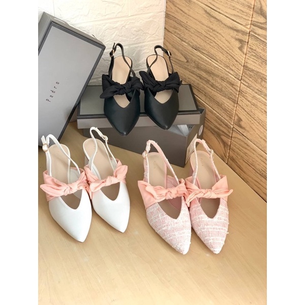 Sepatu Kulit Pita Hak Tinggi Wanita PDR Leather Ribbon Slingback Block High Heels 5,5cm Premium Impo