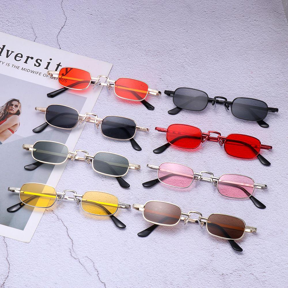 R-flower Vintage Rectangle Kacamata Hitam Vintage Candy Color Metal Frame Sunglasses