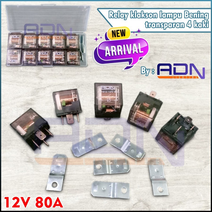 RELAY KLAKSON LED LAMPU 4 KAKI PIN 80A ADN 12V TYPE MODEL BENING CLEAR