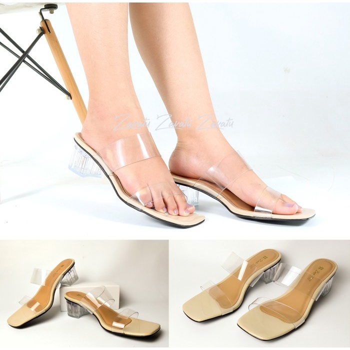 Sandal cewek modis Hak kaca Tali Karet Tranparan Sendal Pesta Wanita Ukuran Besar big size jumbo 41-45