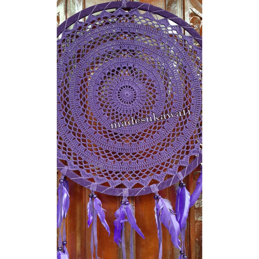 Dream catcher sulam rajut diameter 52cm jaring benang dekorasi hiasan gantungan bulu ayam