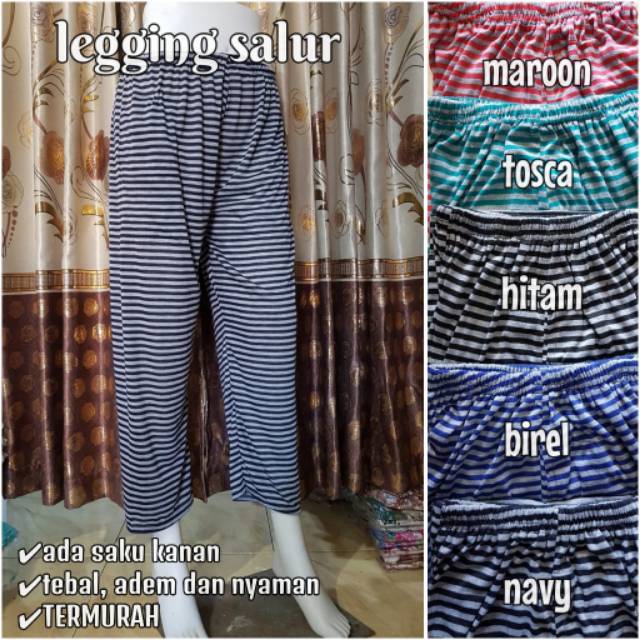 [ ADA SAKU ] Legging dewasa SALUR / celana panjang dalaman gamis murah / inner pants motif salur