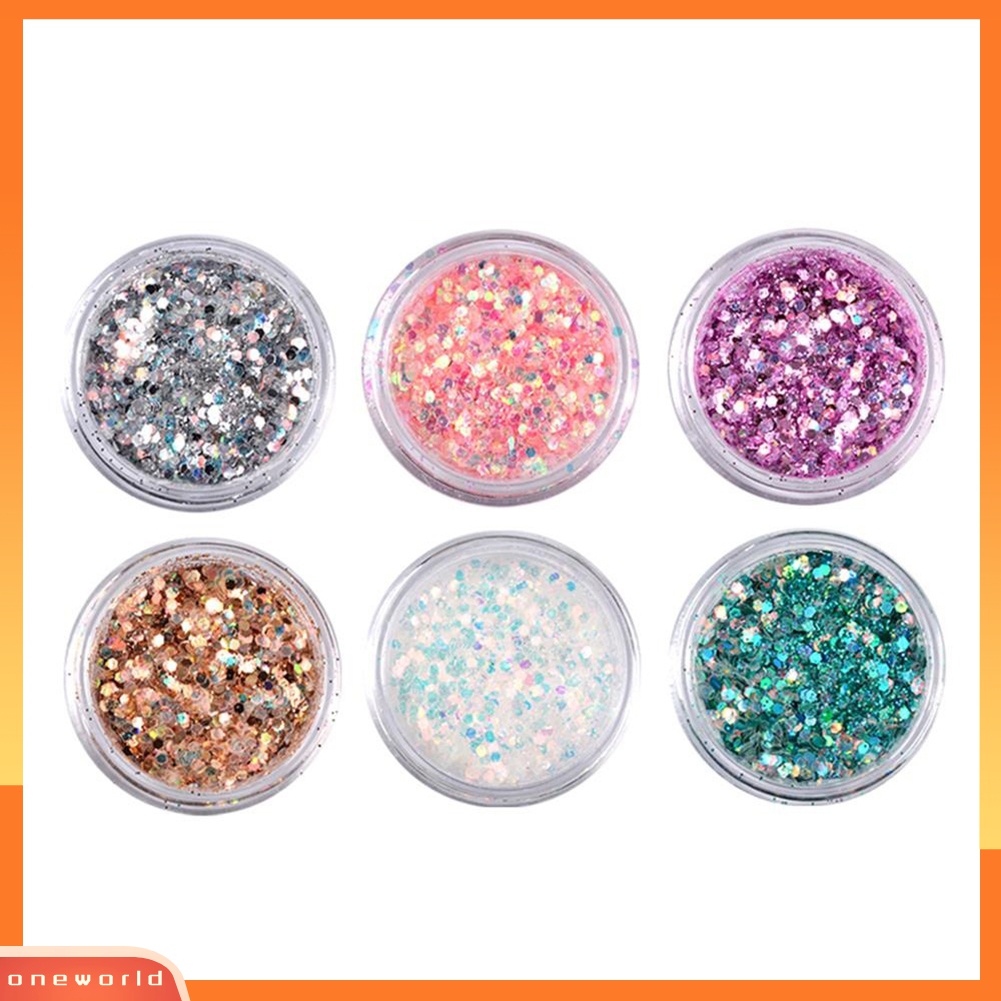 (ONWO) 6 Pcs Bubuk Payet Glitter Warna-Warni Untuk Manicure